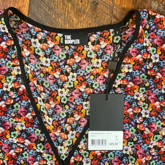 The Kooples Floral Tiered Ruffle Mini Dress US Size 6 Black Multicolor - Picture 8 of 10